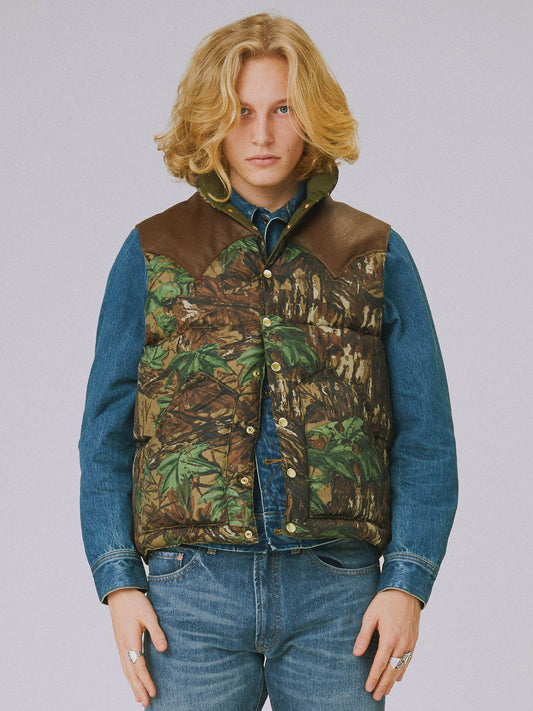 Leather yoked down vest