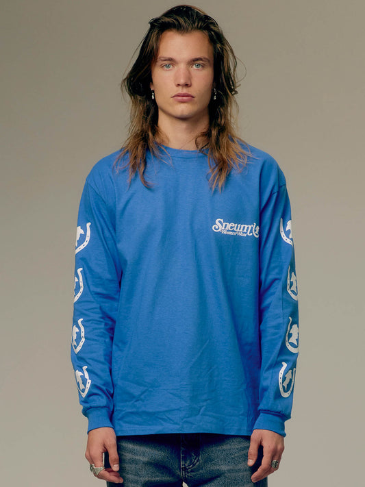 Long sleeve logo tee in royal blue
