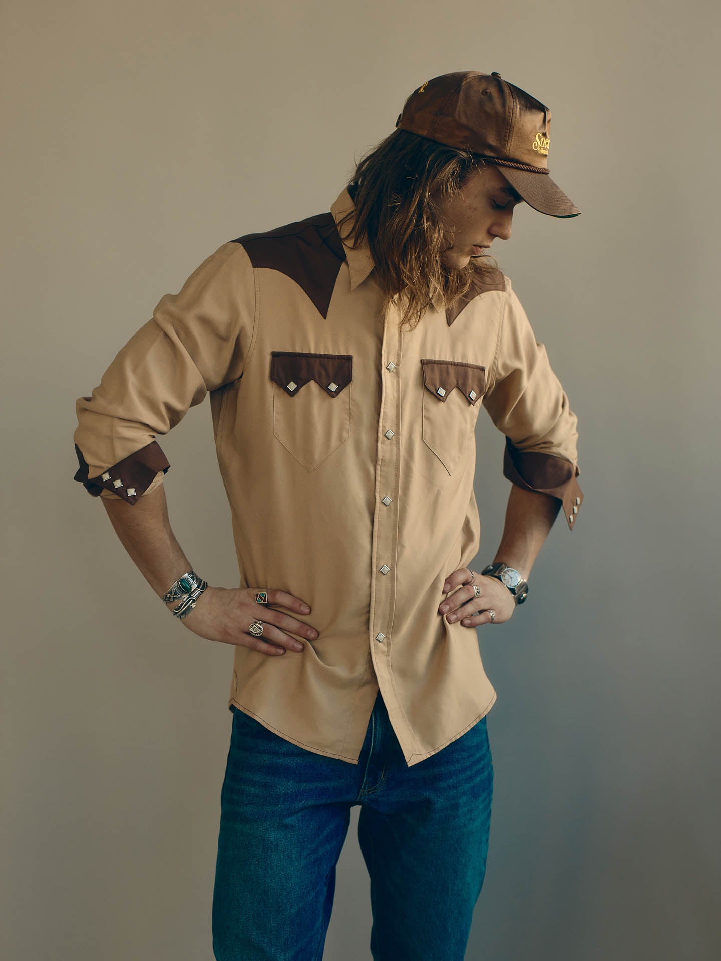 Sawtooth western shirt in color block Tencel®