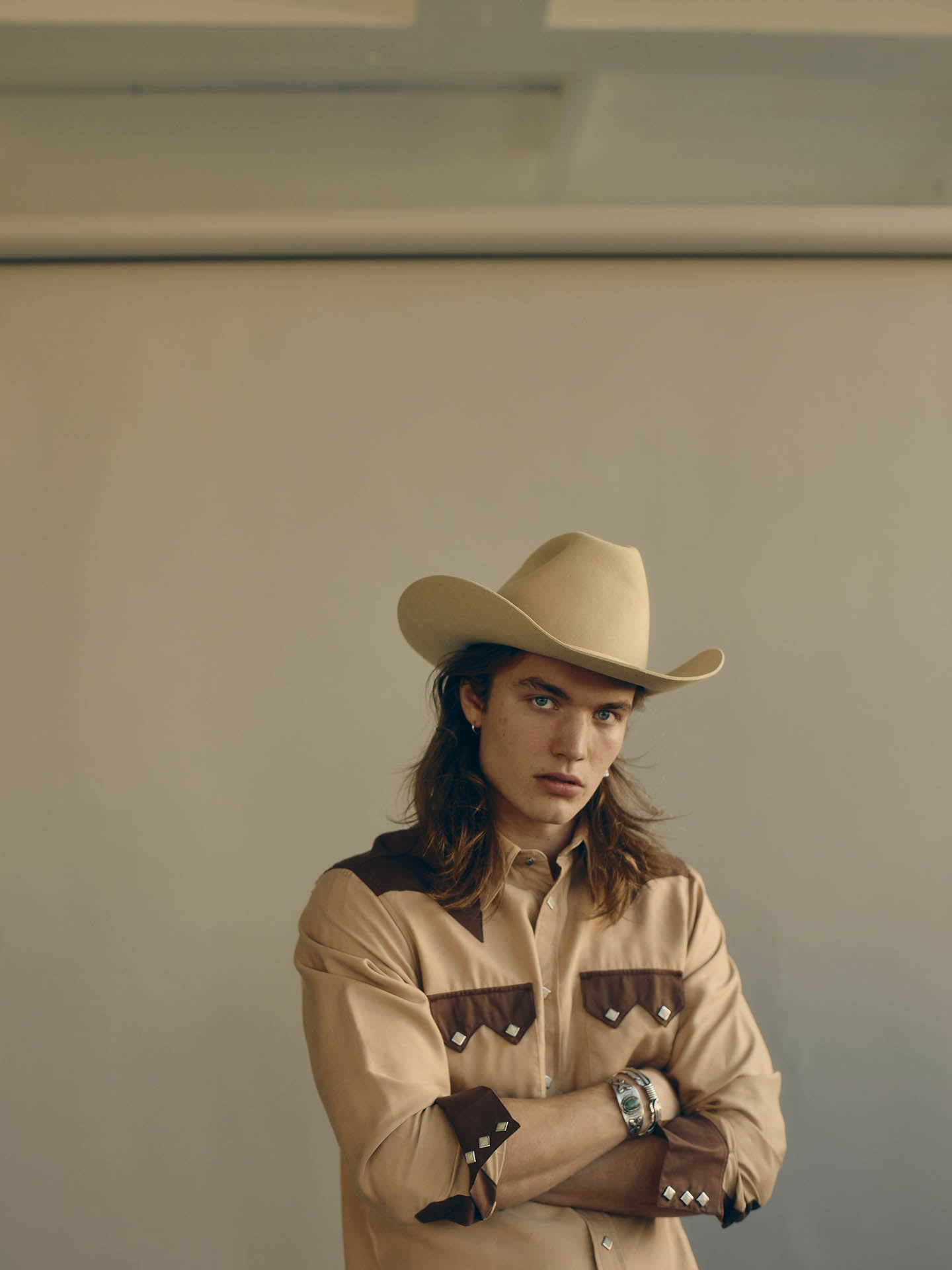 Sawtooth western shirt in color block Tencel®