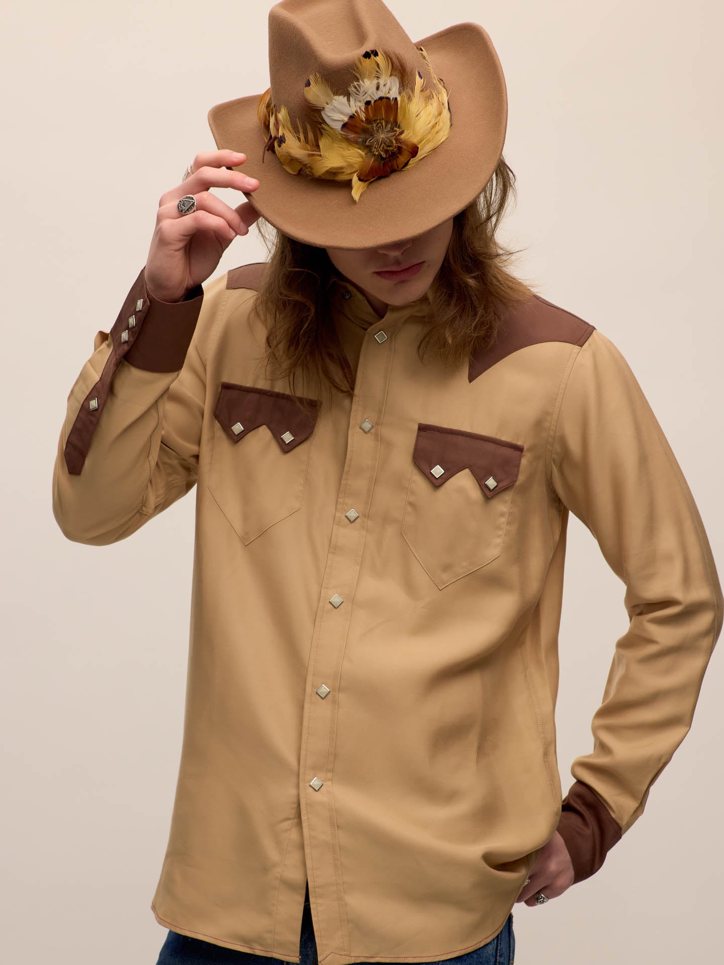 Sawtooth western shirt in color block Tencel