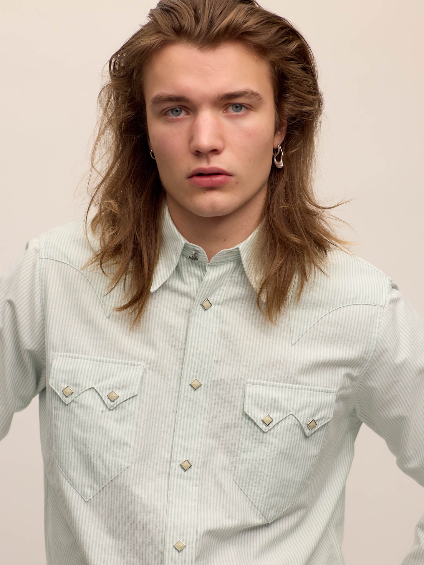Sawtooth western shirt in green striped oxford