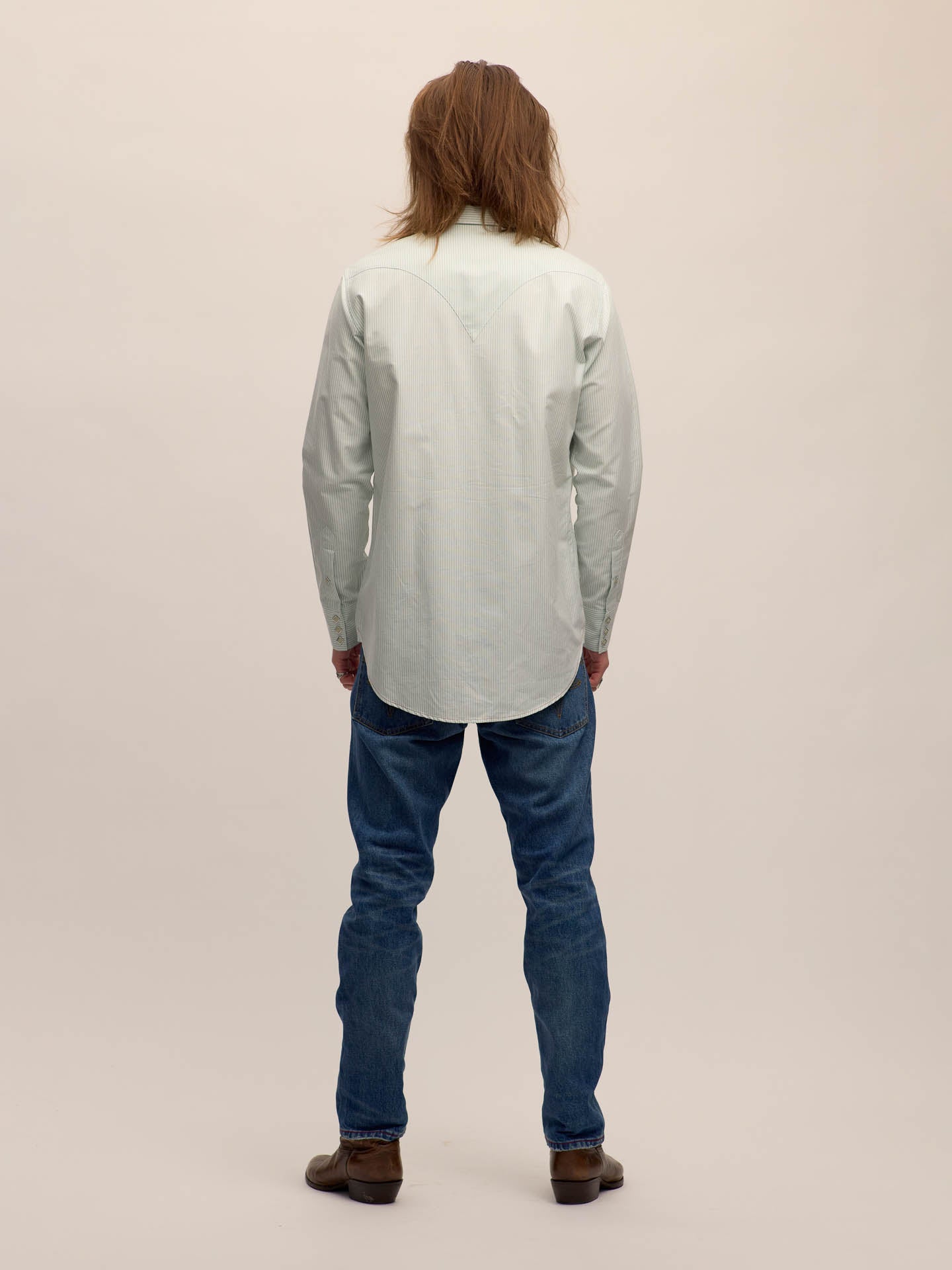 Sawtooth western shirt in green striped oxford