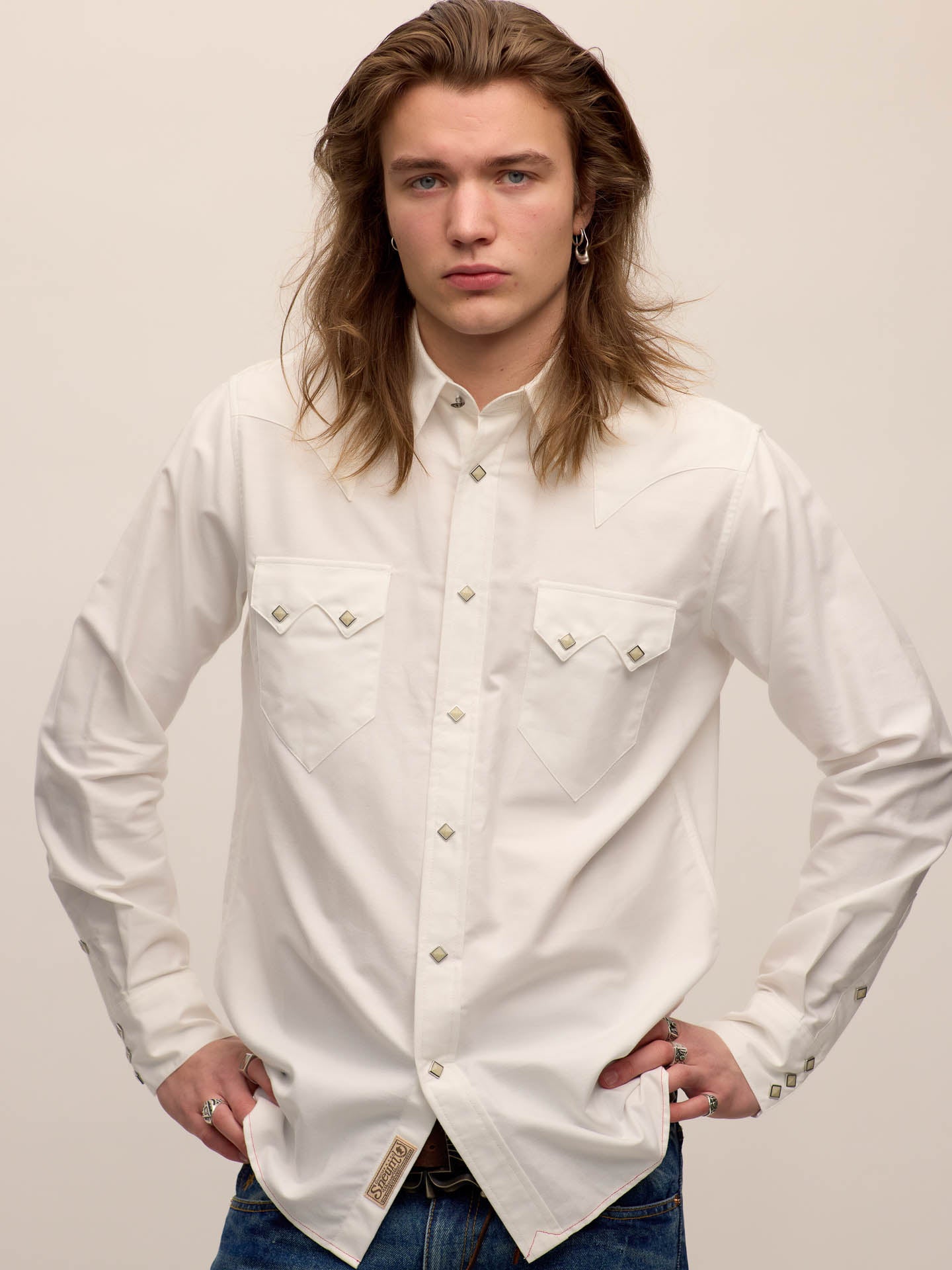 white western dress shirt Men's Western Solid Twill Shirt-AC108L-WHITE