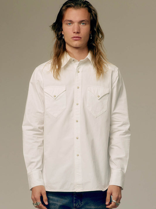 Single point western shirt in white poplin