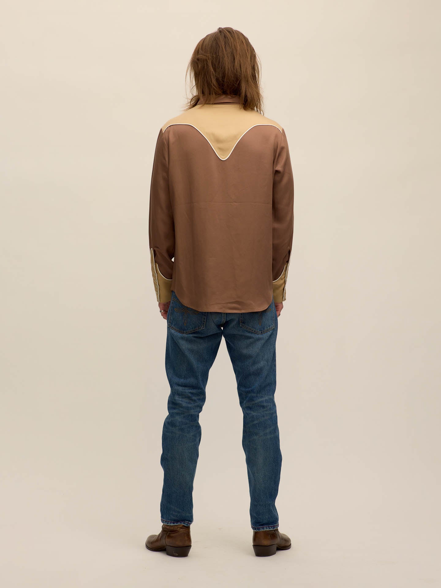 Two-tone smile pocket western shirt