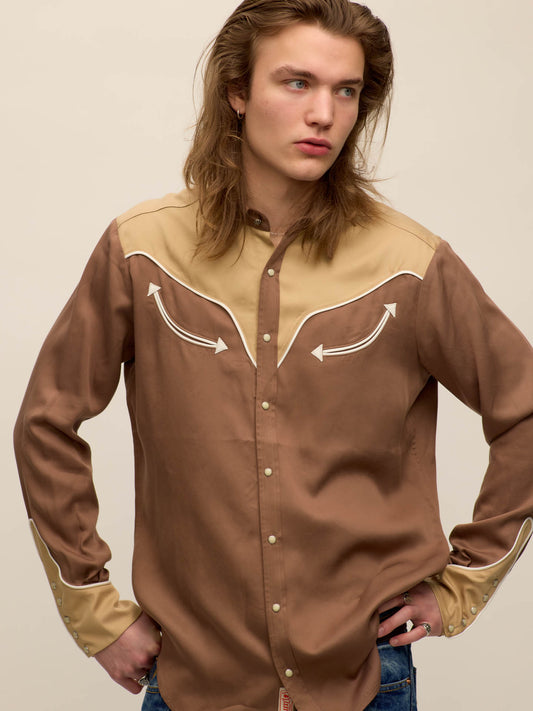 Two-tone smile pocket western shirt