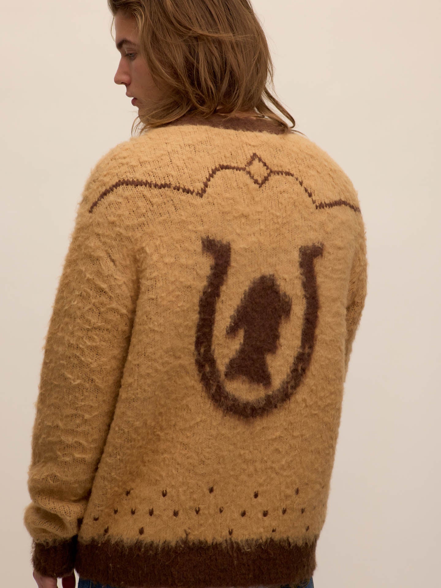 Fuzzy logo knit cardi