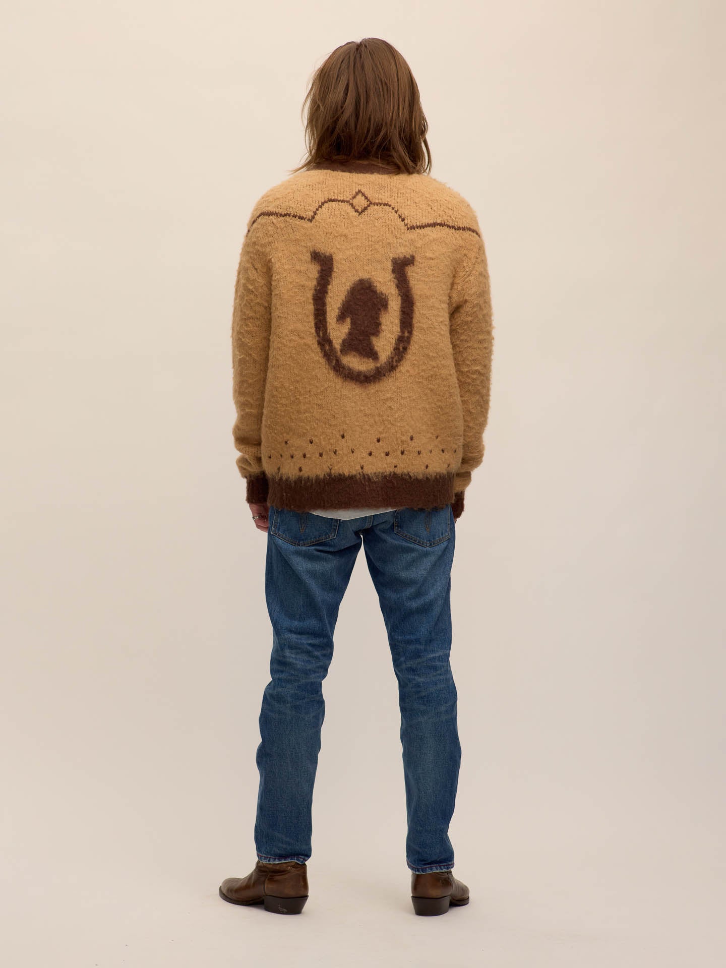 Fuzzy logo knit cardi