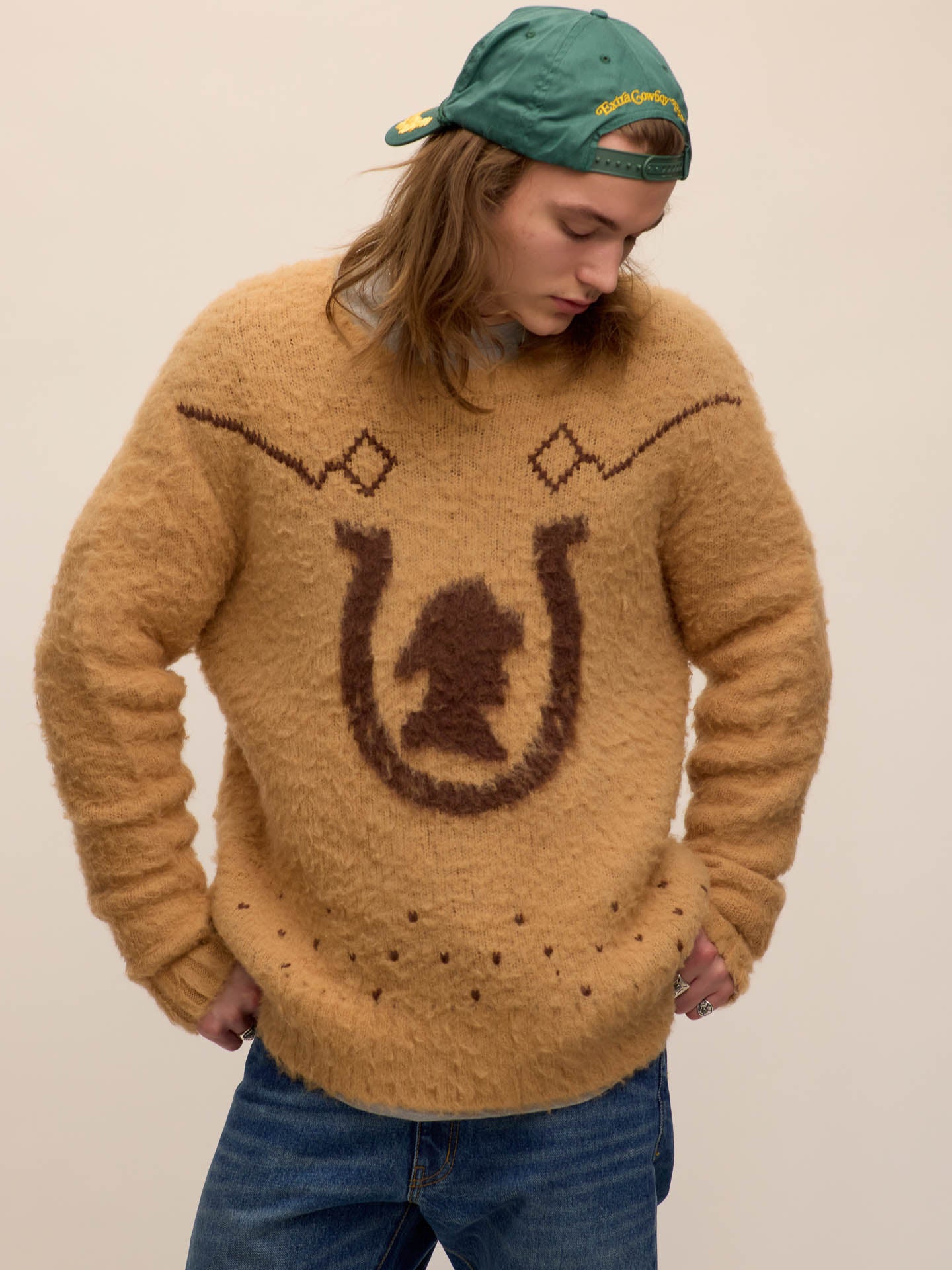 Fuzzy logo knit sweater