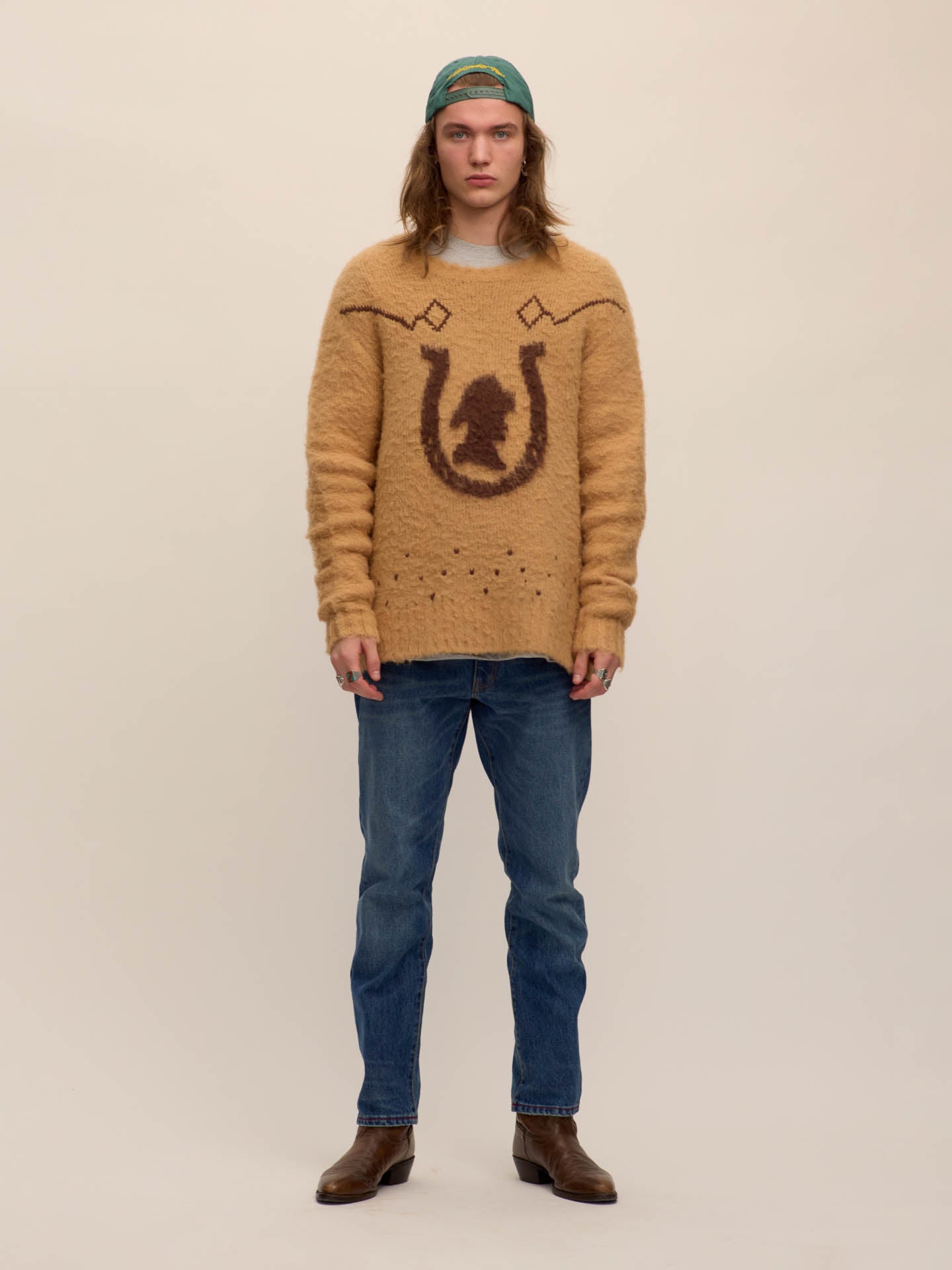 Fuzzy logo knit sweater