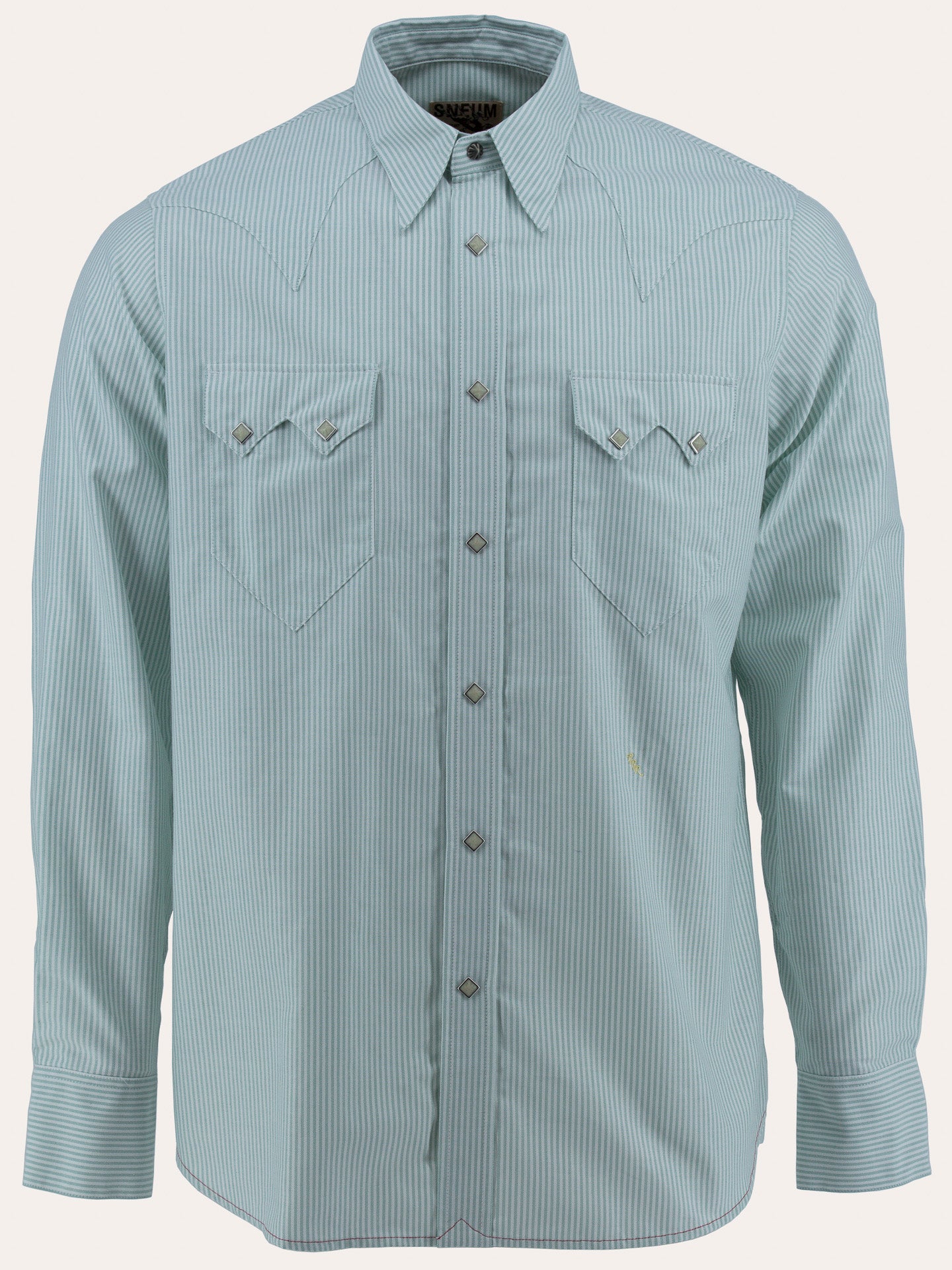 Sawtooth western shirt in green striped oxford