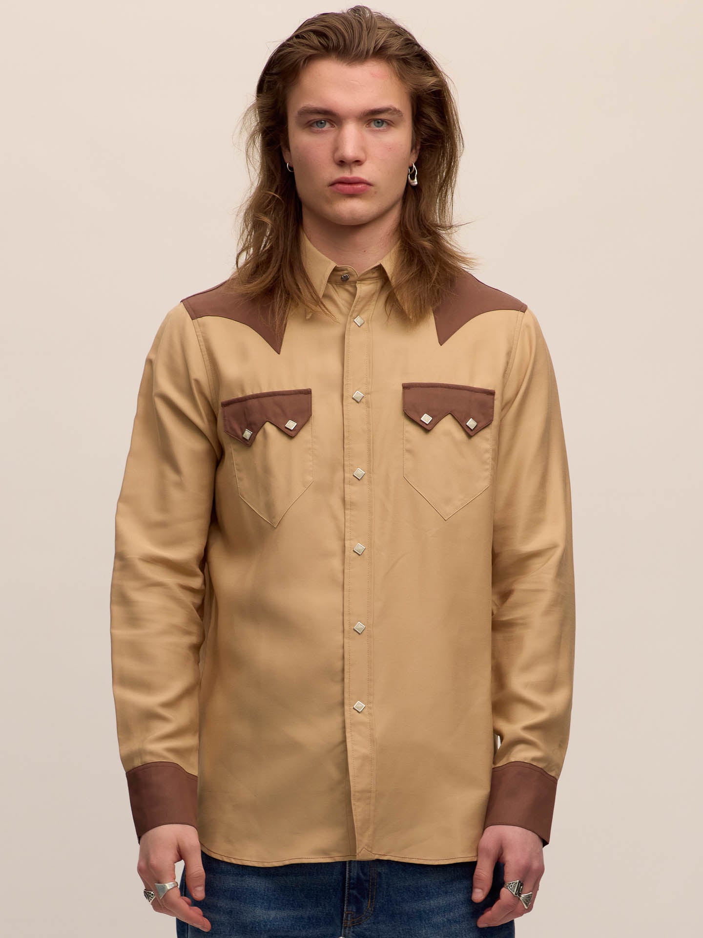 Sawtooth western shirt in color block Tencel®