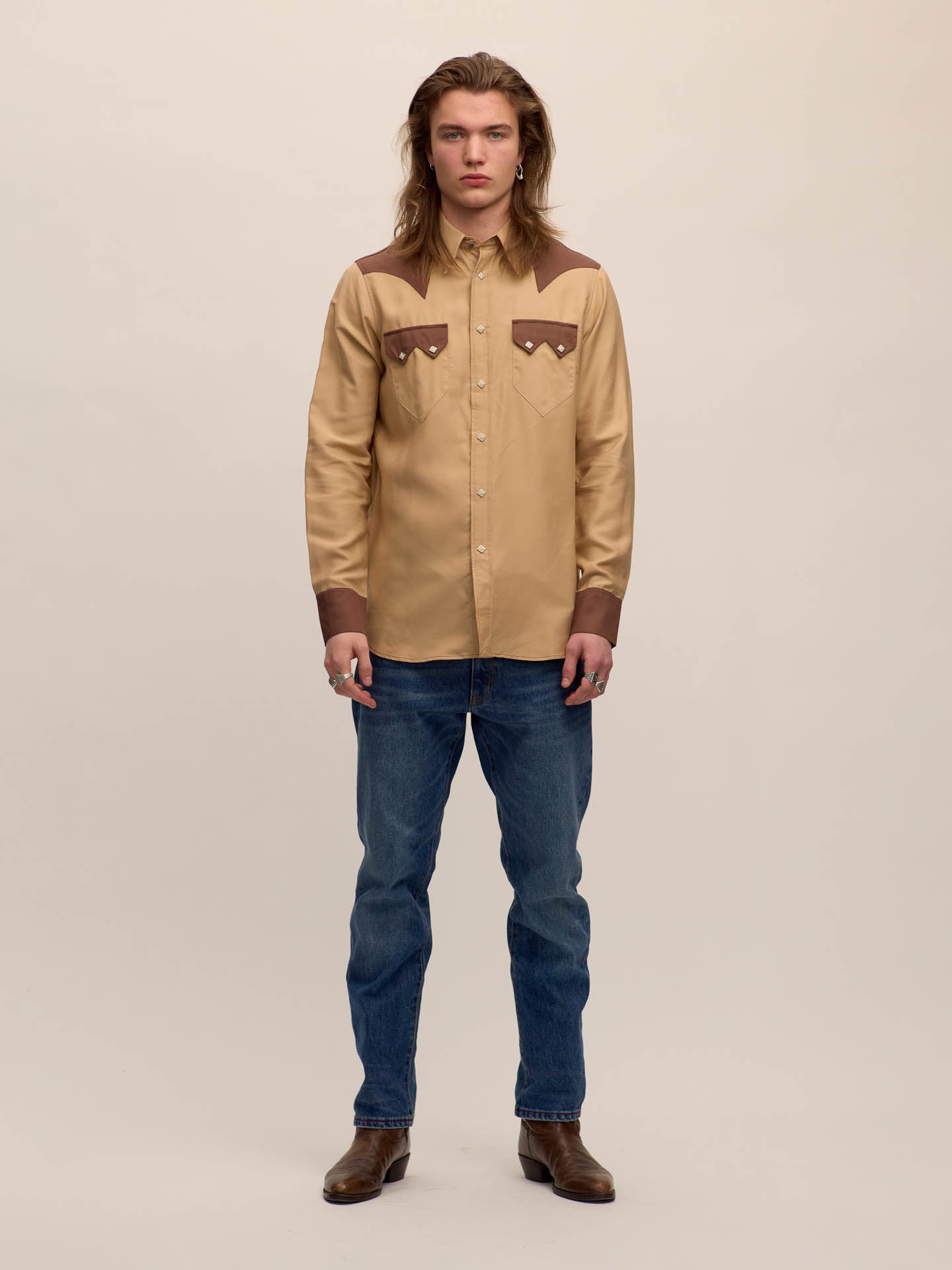 Sawtooth western shirt in color block Tencel®