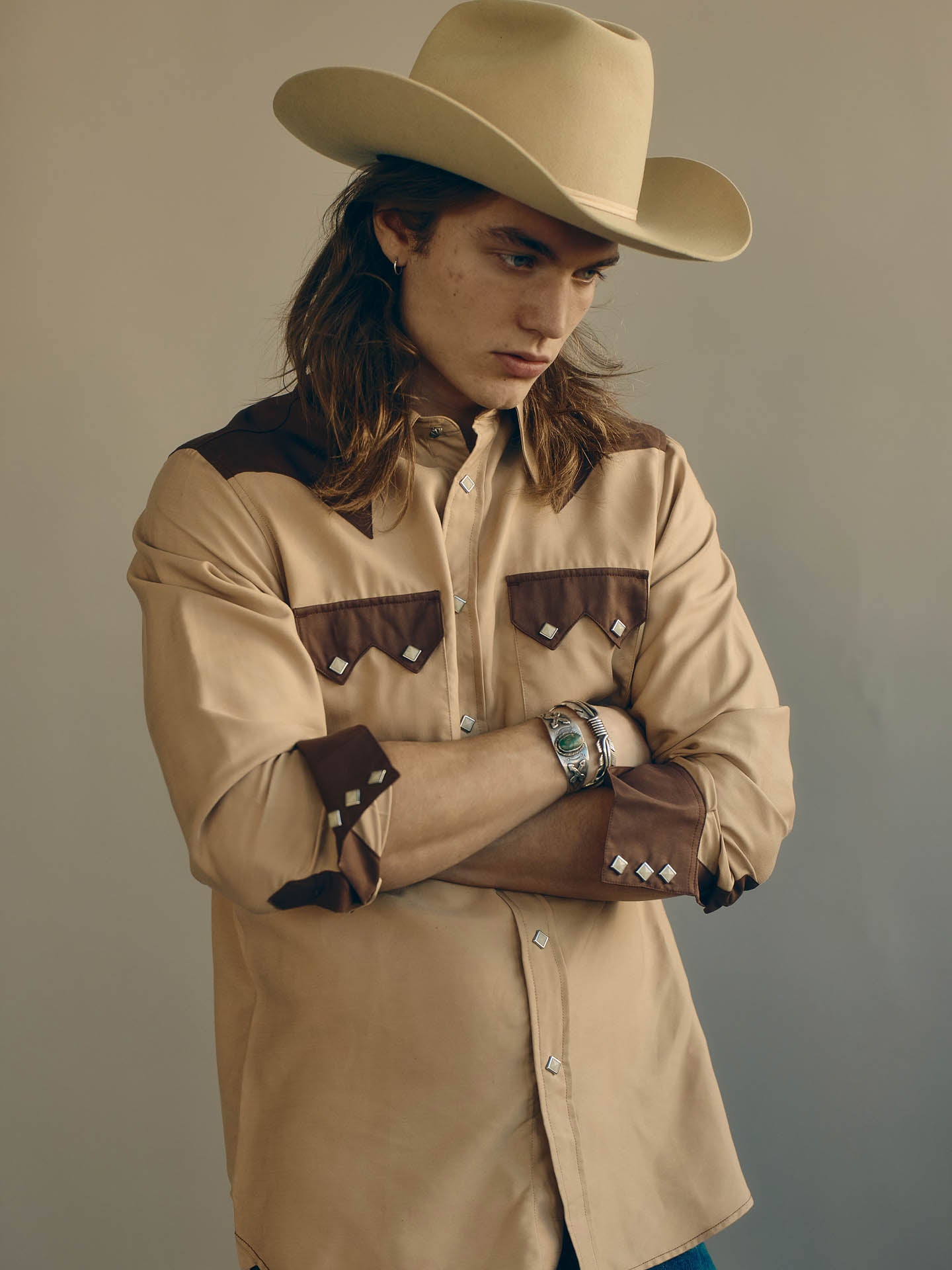 Sawtooth western shirt in color block Tencel®