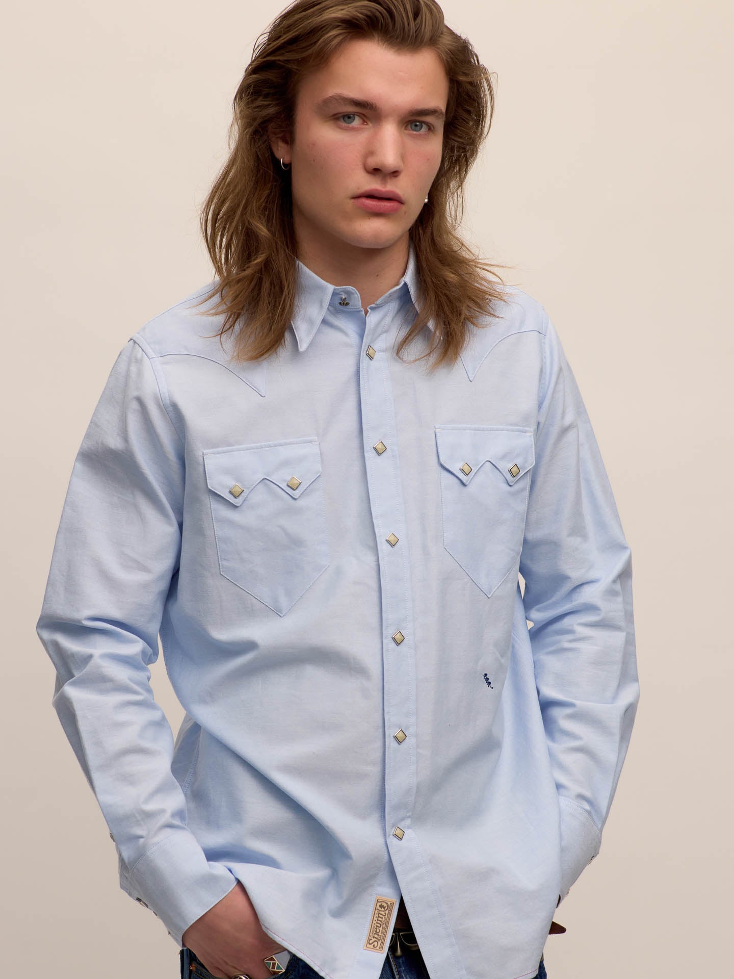 Sawtooth western shirt in light blue oxford