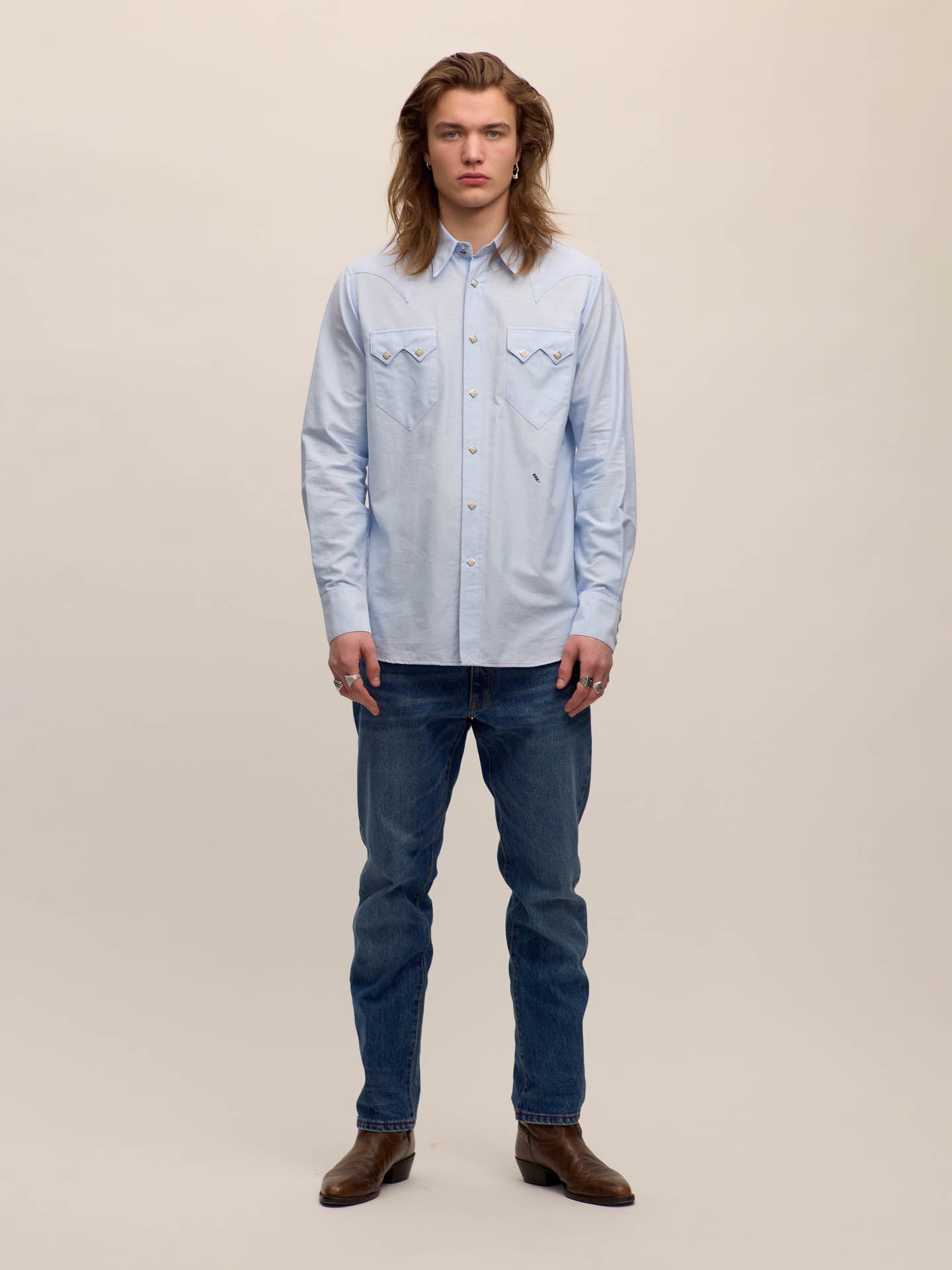 Sawtooth western shirt in light blue oxford