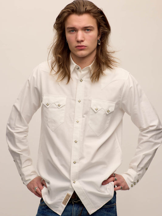 Sawtooth western shirt in white oxford