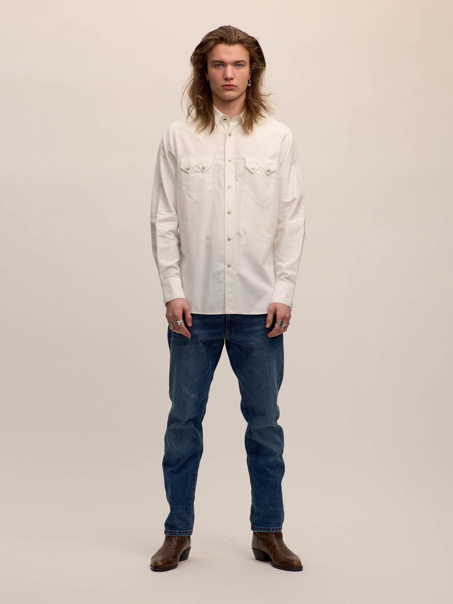 Sawtooth western shirt in white oxford