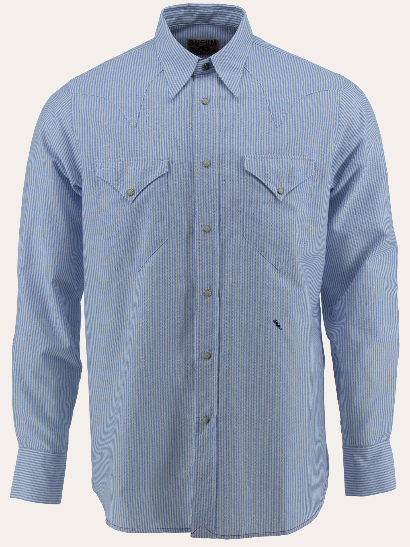 Single point western shirt in blue striped oxford