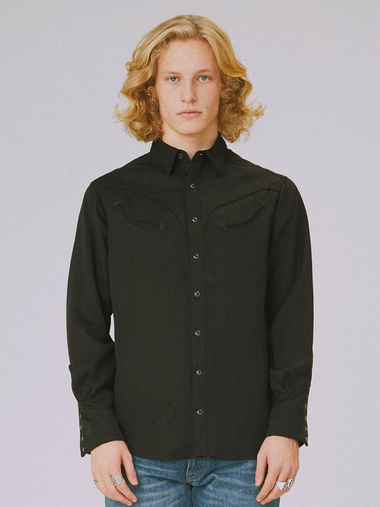 Two-tone smile pocket western shirt