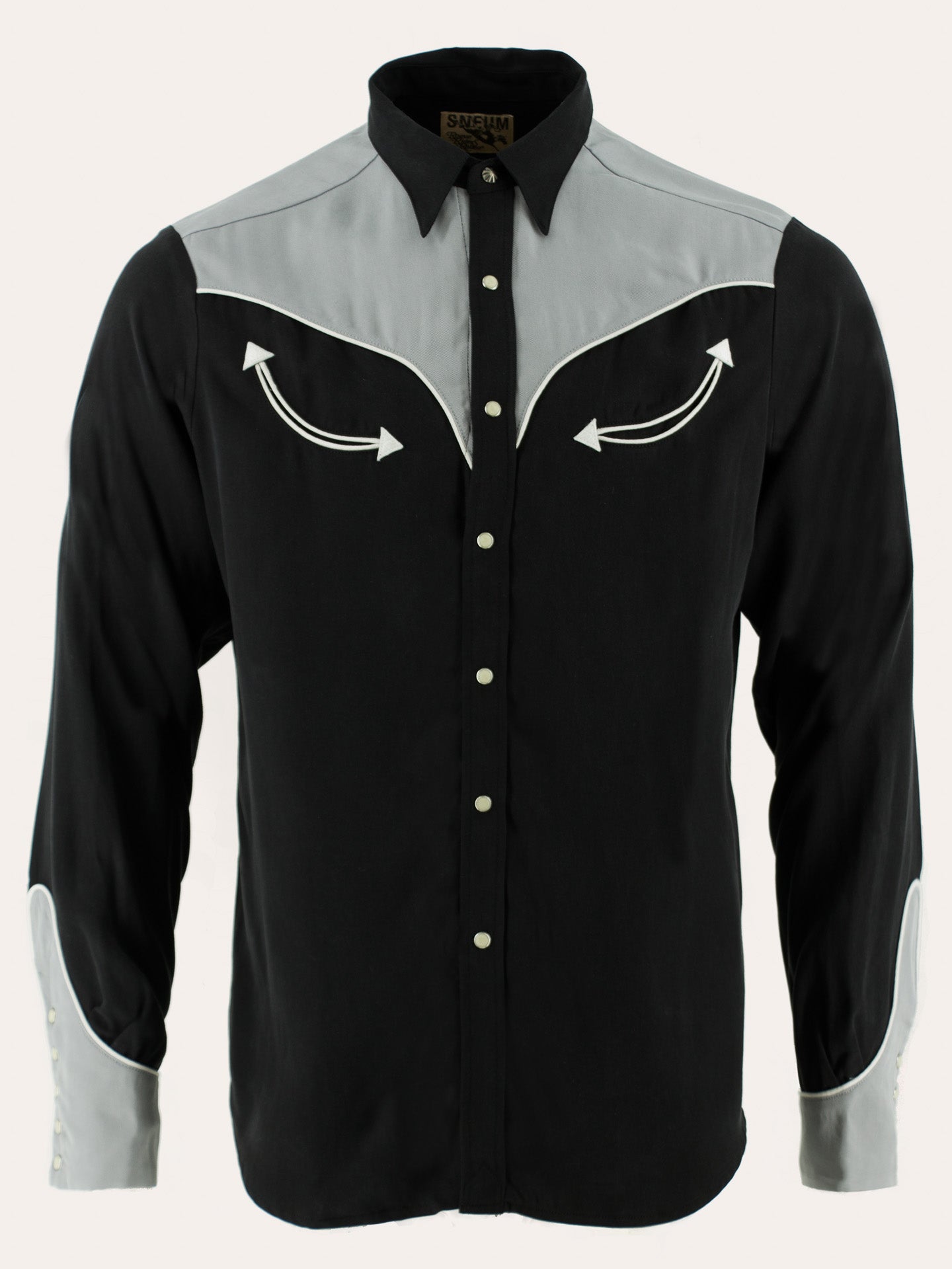 Two-tone smile pocket western shirt