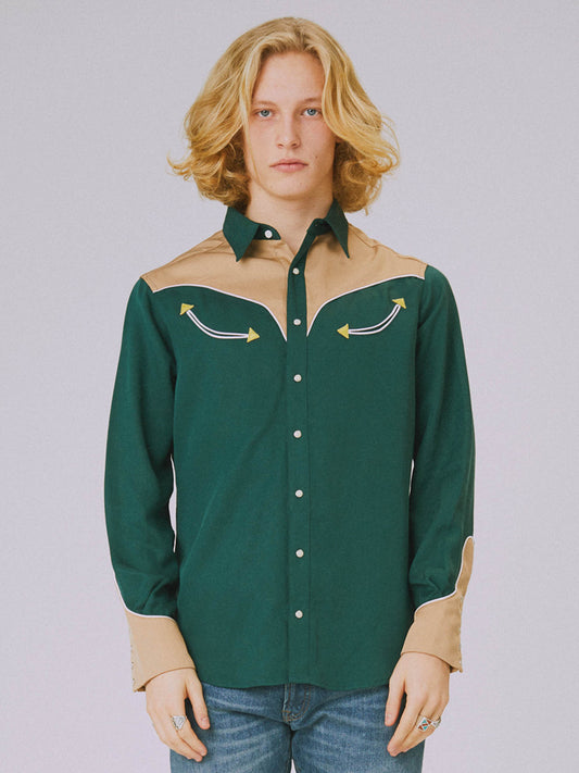 Two-tone smile pocket western shirt