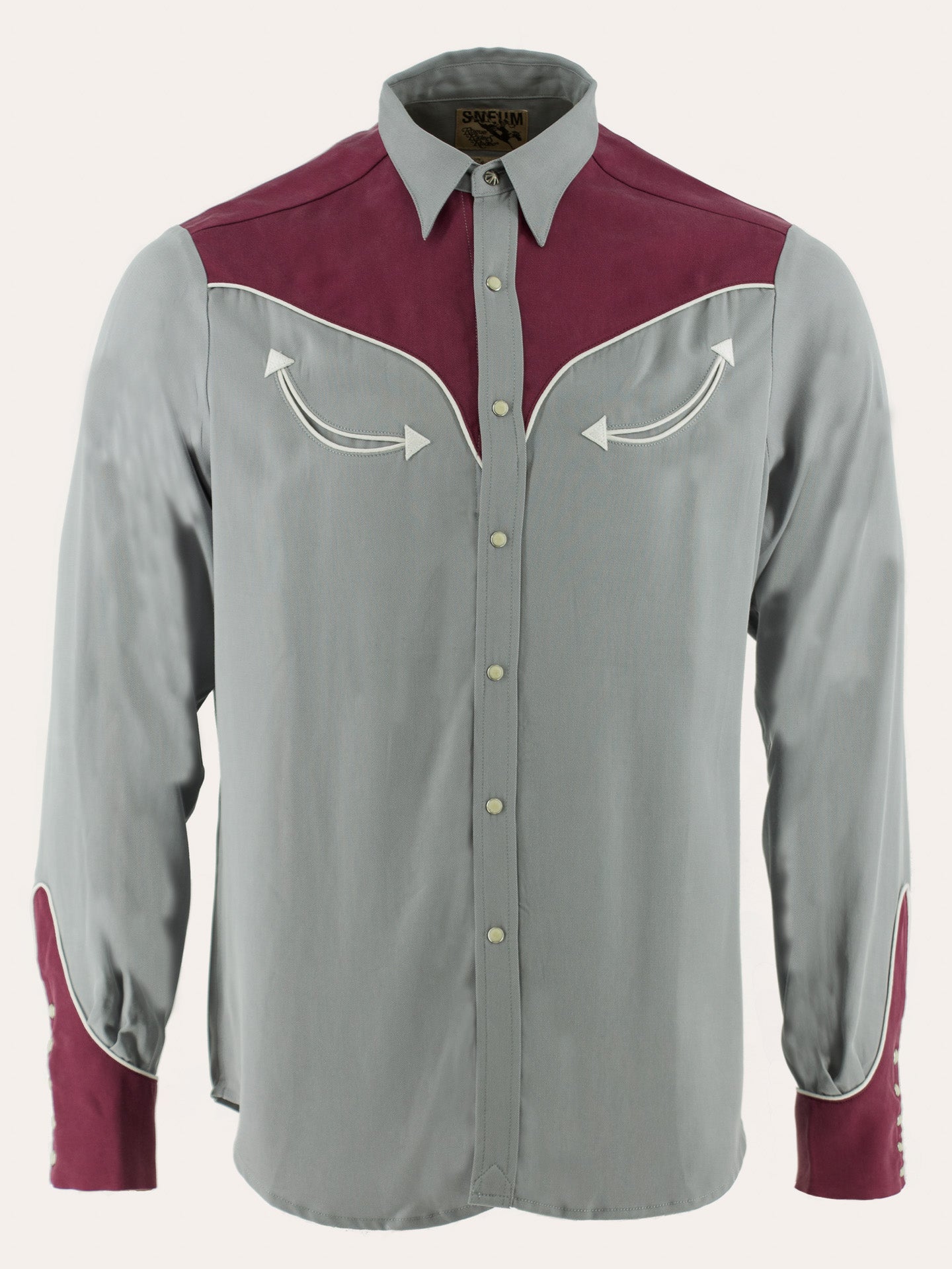 Two-tone smile pocket western shirt