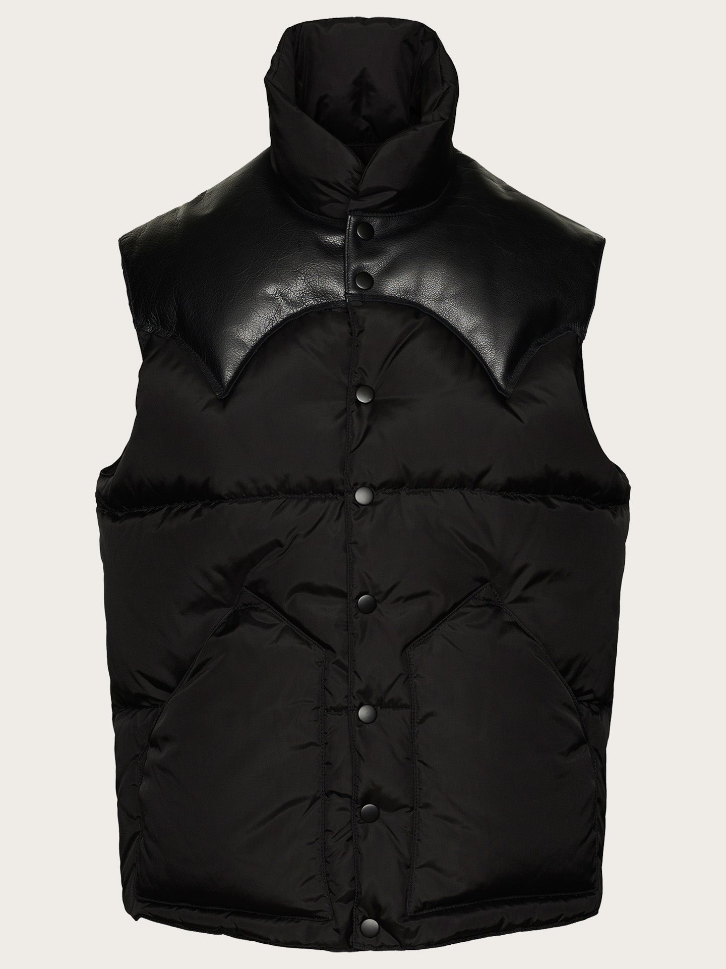 Leather yoked down vest