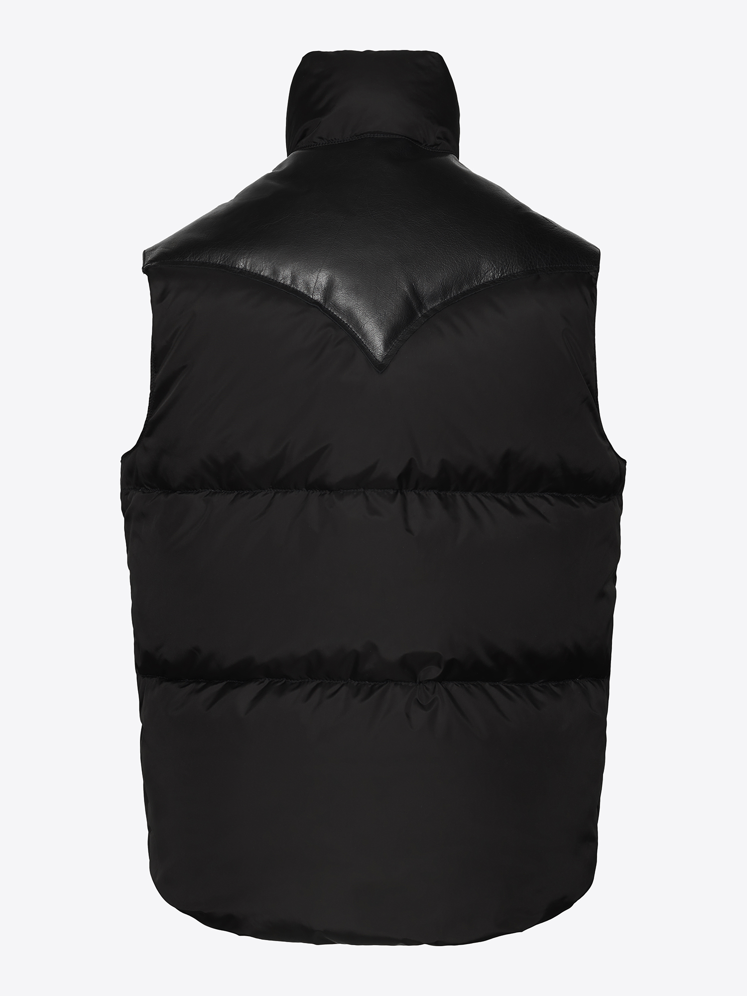 Western down vest with single-piece leather yoke