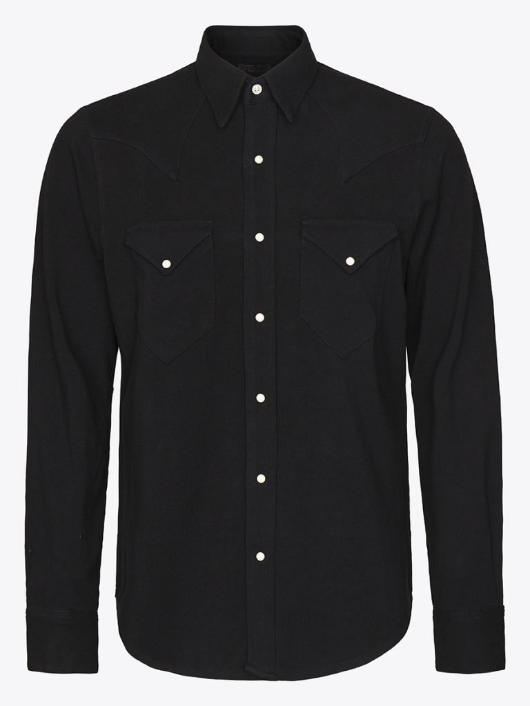 Single point western shirt in black pique