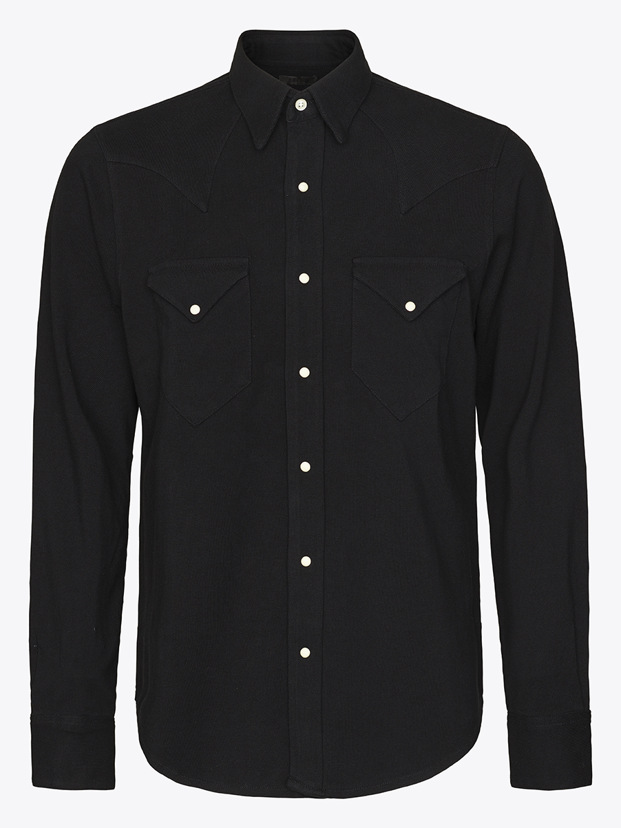 Classic western shirt in black pique with white Scovill snap buttons