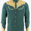 Two-tone smile pocket western shirt in green and brown Tencel
