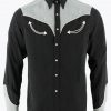 Two-tone smile pocket western shirt in black and grey