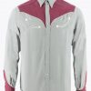 Two-tone smile pocket western shirt in grey and burgundy