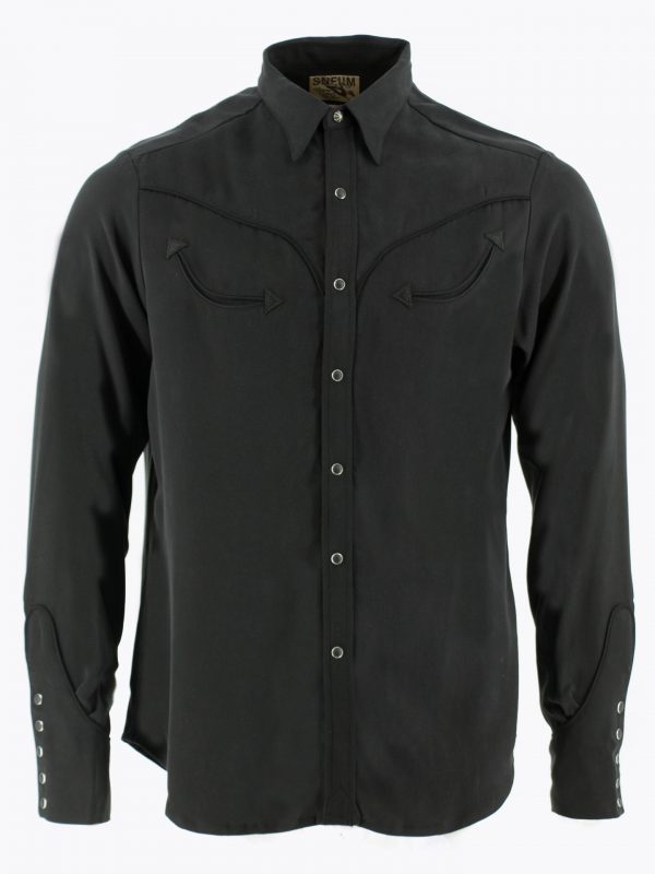 Two-tone smile pocket western shirt in black on black