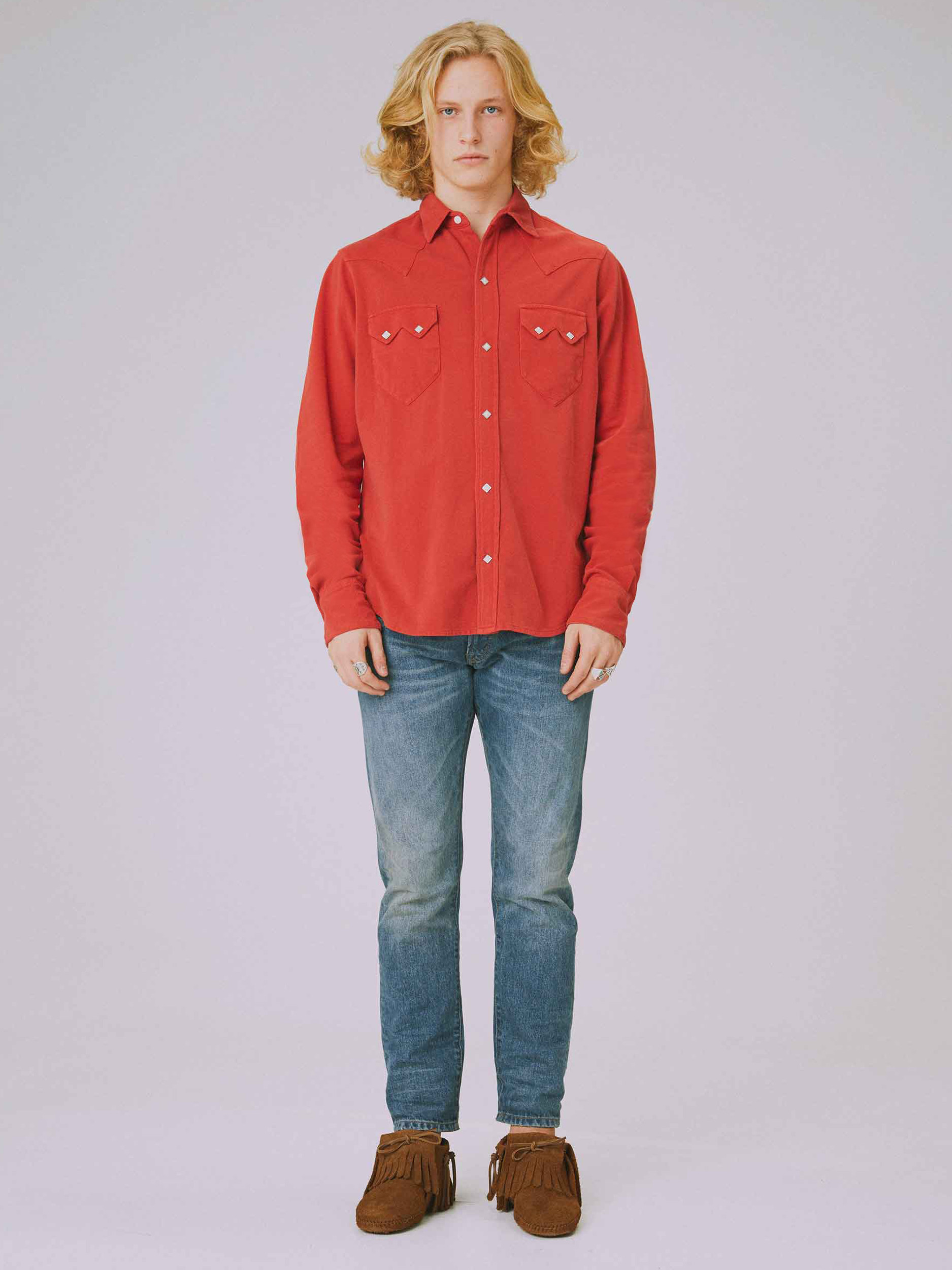 Sawtooth western shirt in faded red pique 