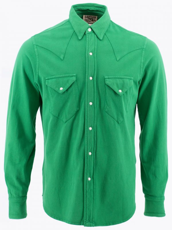 disinfectant they extend Single point western shirt in faded kelly green pique -